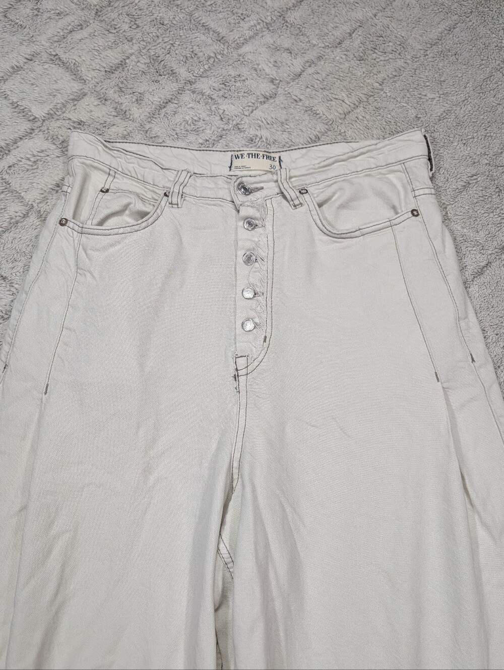Free People Jeans Womens 30 White Cream Old West Slouchy High Rise Wide Leg - Picture 2 of 10